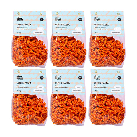 6szt Makaron z czerwonej soczewicy ekogram bio świderki 250g