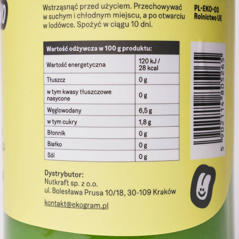 BIO Sok z Cytryn Ekologiczny 500ml etykieta tył