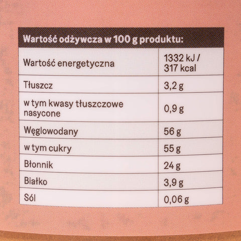 Etykieta wartości odżywczych cynamonu cejlońskiego