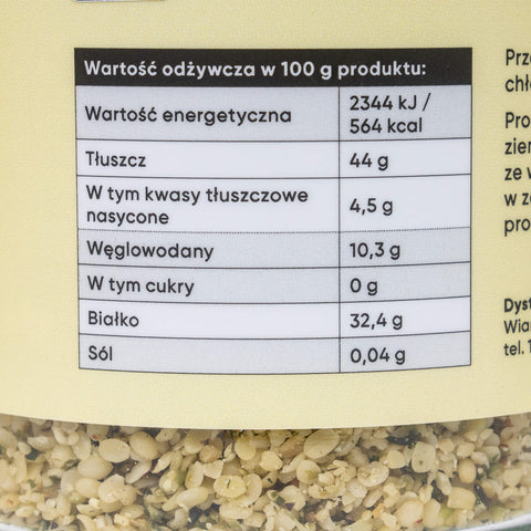 Nasiona konopi łuskane Bio - Etykieta - Ekogram