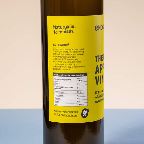 Żywy Ocet Jabłkowy - Niefiltrowany - Ekologiczny - 500ml - Wartości Odżywcze Zoom