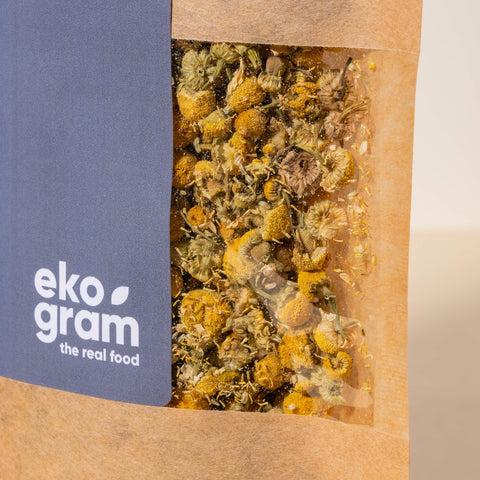 Rumianek BIO Ekogram 100 g – torebka kraft, widok z prawej strony